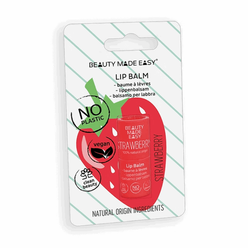 Bálsamo Labial Vegano em Tudo de Papel Beauty Made Easy - Morango