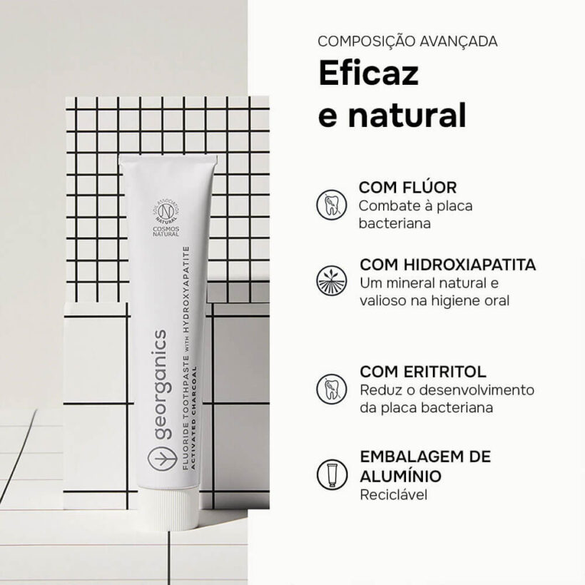 Pasta de Dentes Georganics com Hidroxiapatita e Flúor - Carvão Ativado - Image 3